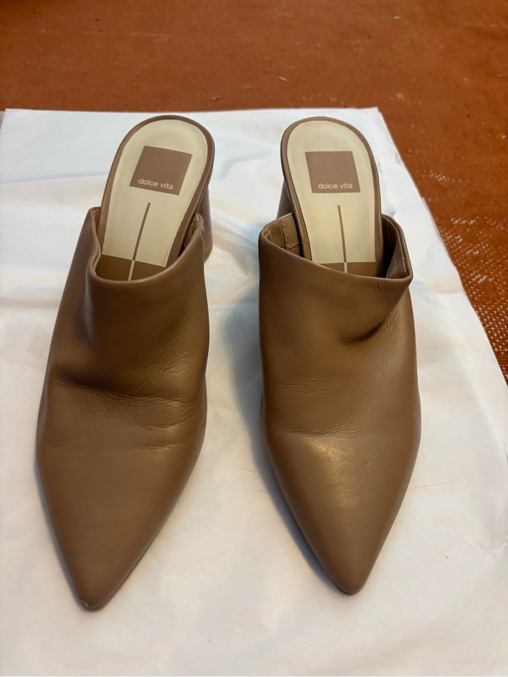 Dolce Vita Nude Leather Pointed-Toe Mule